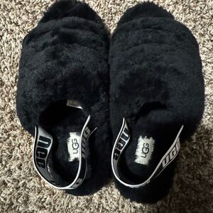 UGG Black Fuzzy Slippers